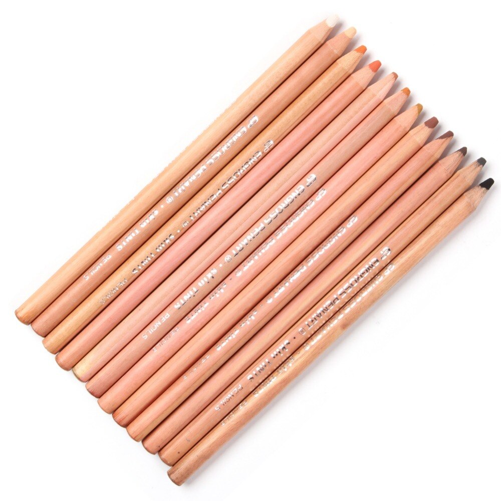 12 Professional Soft Pastel Pencils Wood Skin Tints Pastel Colored Pencils For Drawing School Lapices De Colores Stationery