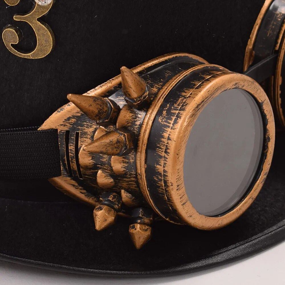 Women Black Steam Punk Hats Unisex Man/Woman Goggles Feather Gear Clock Halloween Party Top Hat