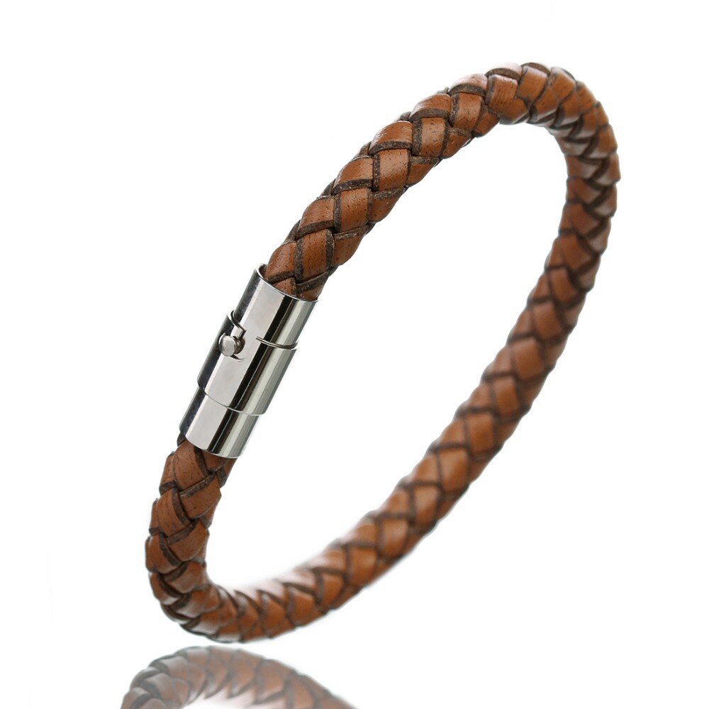 Genuine Leather Bracelet Men Stainless Steel Magnetic Clasp Handmade Men Bracelets Bangles Braided Leather Bracelet Wholesale