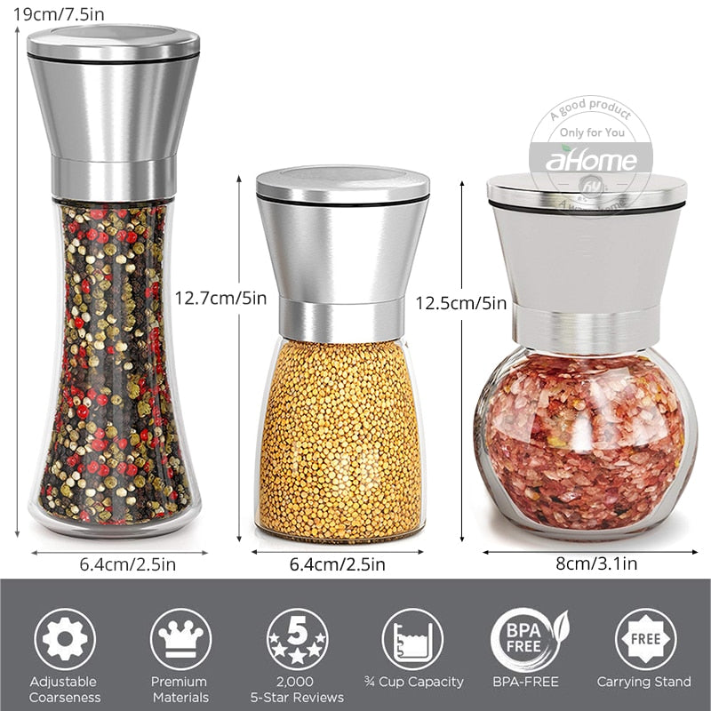 Salt Pepper Grinder Herb Mills pepper Muller Adjustable Coarseness Stainless Steel Glass Spices Shaker Kitchen Shredder Chopper