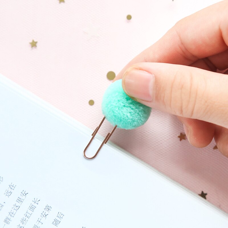 12 pcs Cute pompon ball bookmark Metal clips Color bulb page holder book accessories Stationery office school supplies F108