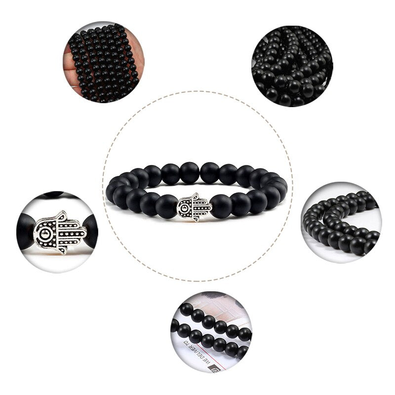 Bracelets en pierre volcanique naturelle pour hommes et femmes, breloques, perles de lave noire mates, bijoux de prière de Yoga, cadeau mignon
Volcanic stone bracelet