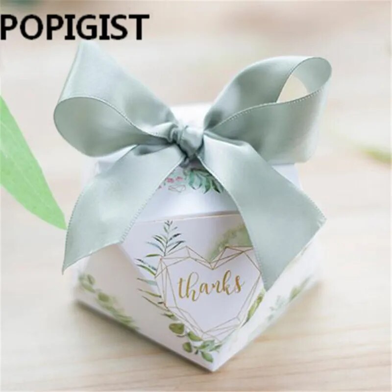 European diamond shape Green forest style Candy Boxes Wedding Favors Bomboniere paper thanks Gift Box Party Chocolate box 50pcs