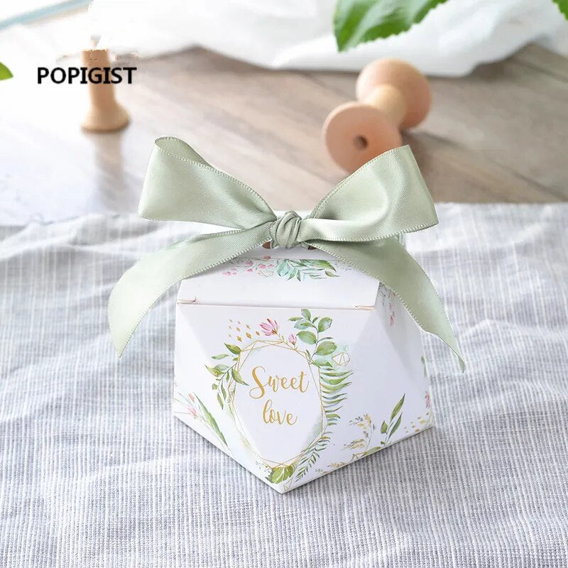 European diamond shape Green forest style Candy Boxes Wedding Favors Bomboniere paper thanks Gift Box Party Chocolate box 50pcs