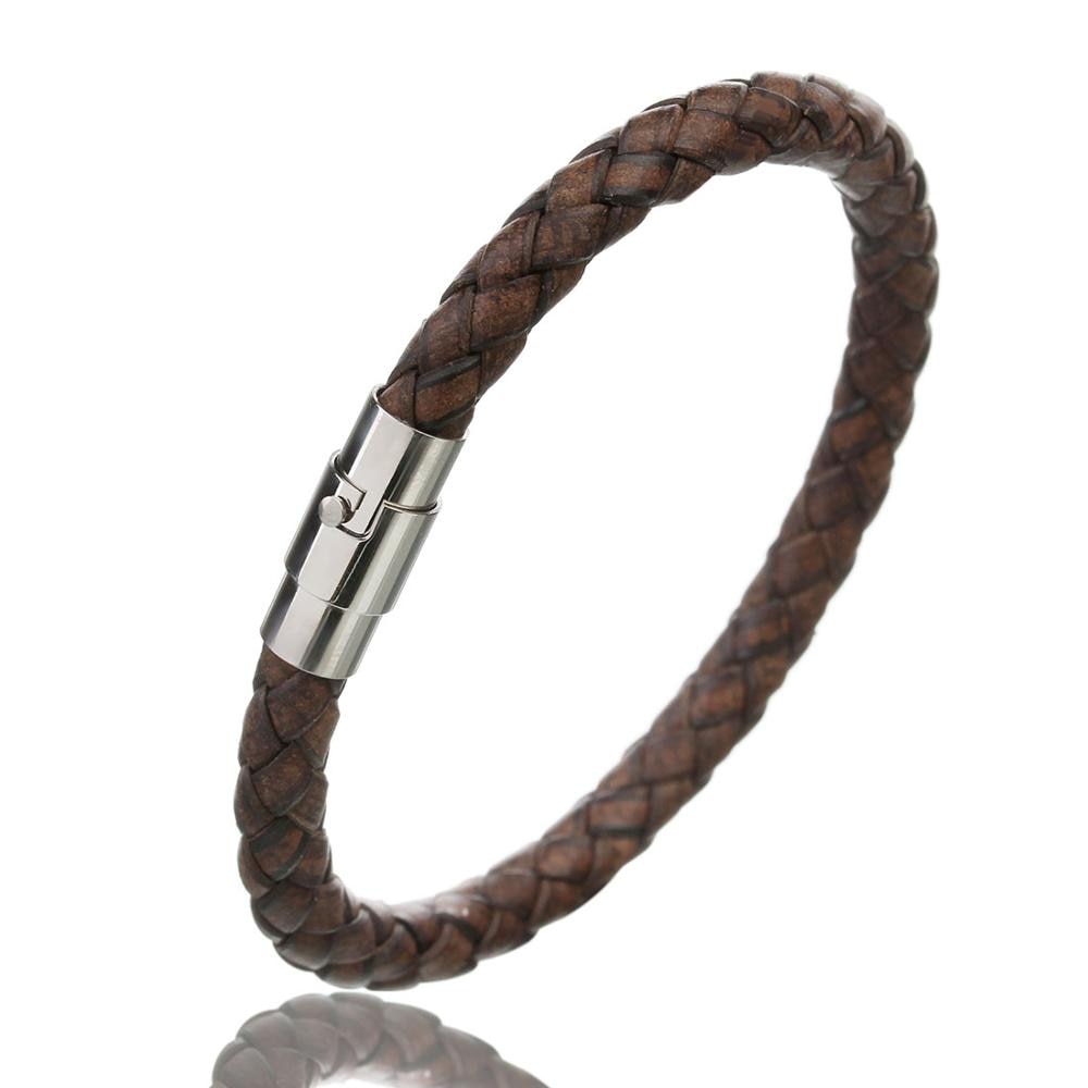 Genuine Leather Bracelet Men Stainless Steel Magnetic Clasp Handmade Men Bracelets Bangles Braided Leather Bracelet Wholesale