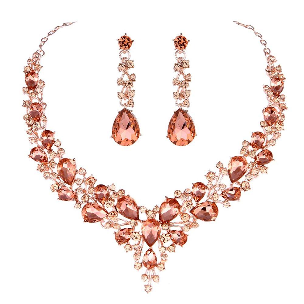 Delicate Women Austrian Crystal Jewelry Sets 16 Colors For Bridal Wedding Necklace And Earrings Sets Lady Party Fashion Jewelry