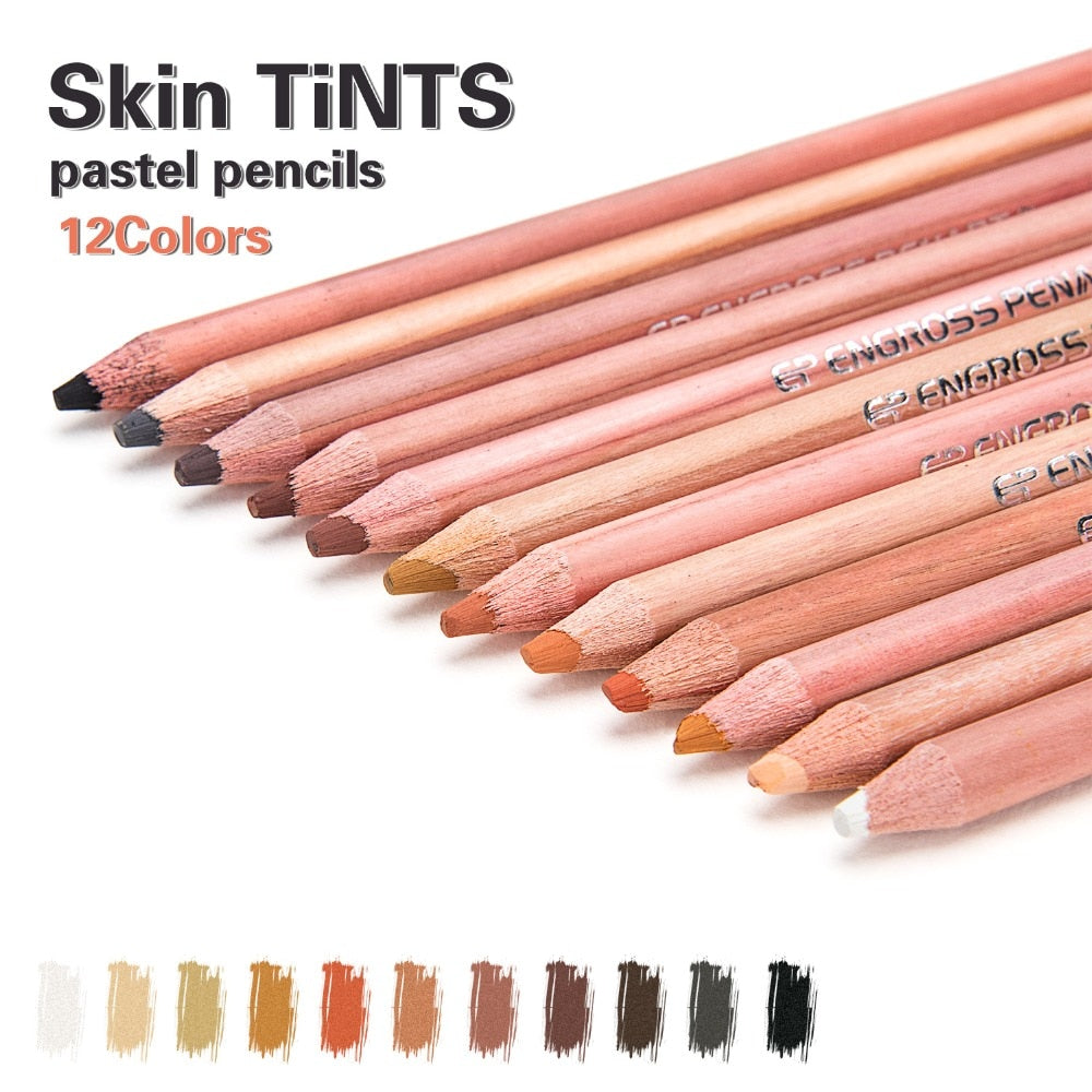 12Pcs Wood Pastel Pencil Set Basis Skin Pastel Color Pencil for Artist Drawing School Office Lapices De Colores Pencils Supplies