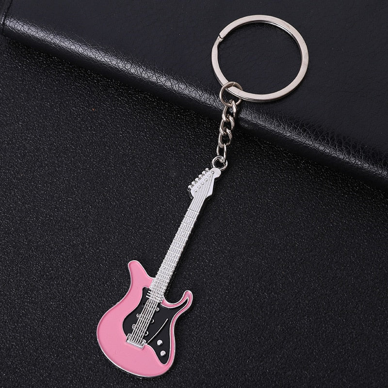 Men Womens Guitar Keychains pink blue red black Key Chain Charms for Bag Musician Jewelry Car Keyring Accessories Gift 2022