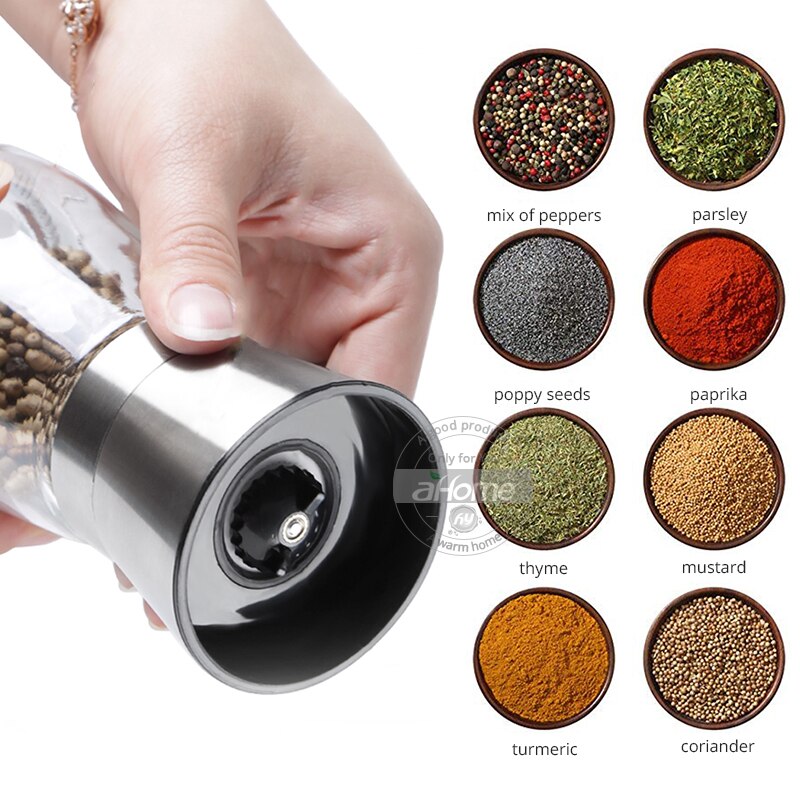 Salt Pepper Grinder Herb Mills pepper Muller Adjustable Coarseness Stainless Steel Glass Spices Shaker Kitchen Shredder Chopper