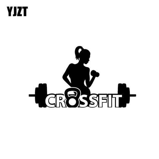 YJZT 13.6*7.9CM Crossfit Hot Fitness Girl Car Sticker Silhoutte Fashion Style Cartoon Vinyl Decal Black/Silver C20-0737