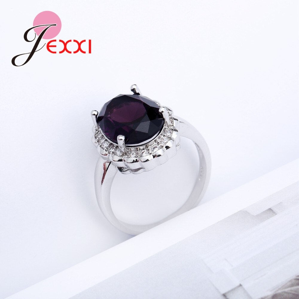 Romantic Bridal Finger Rings Purple Zirconia Wedding Engagement Rings Female 925 Sterling Silver SilverJewelry Lover Best Gifts