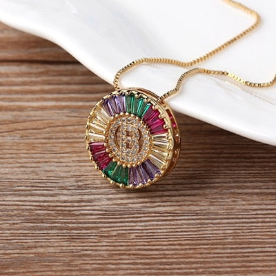 Nidin New Fashionable Rainbow Micro Pave CZ Cubic Zirconia A-Z Initials Letter Pendant Necklaces For Women Family Jewelry Gift