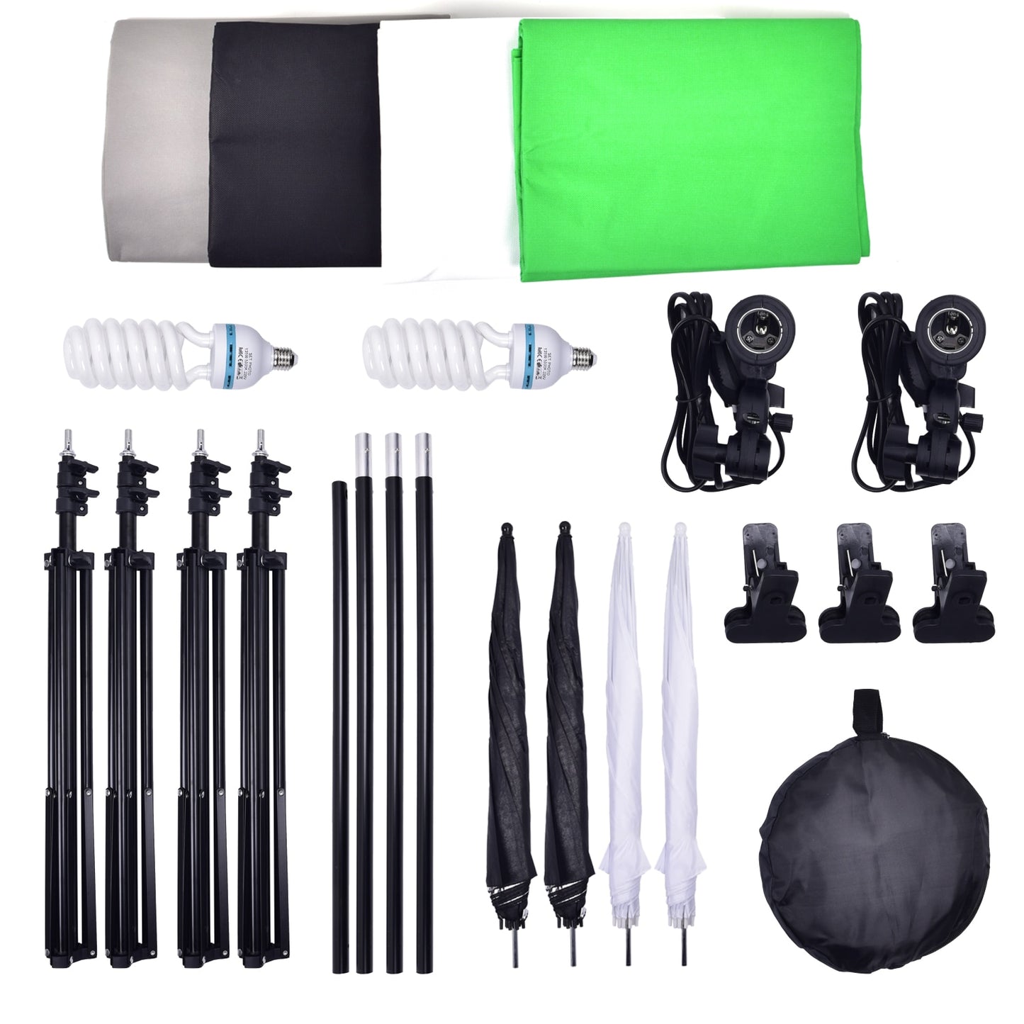 ZUOCHEN Studio Umbrella Photo Lighting Backdrop Kit + 4 Backdrops + 2 Umbrellas + 2*135W Light Bulbs + Reflecor+ Backdrop Stand