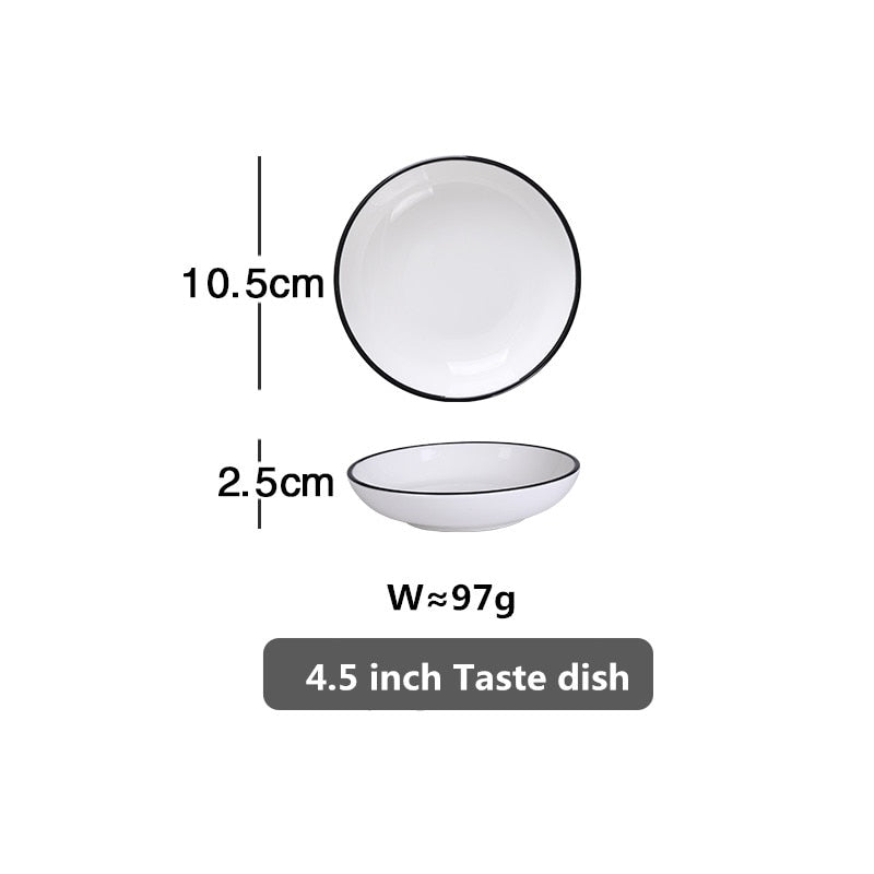 White With Black Edge Dinner Plate Ceramic Kitchen Tray Food Dishes Rice Salad Noodles Bowl Soup Kitchen Cook Tool 1pcs Sale