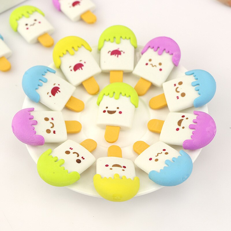 2 Pcs 3d Kawaii Popsicle Food  Eraser Cute Stationery Pencil Eraser School Office Correction Supplies Erasers