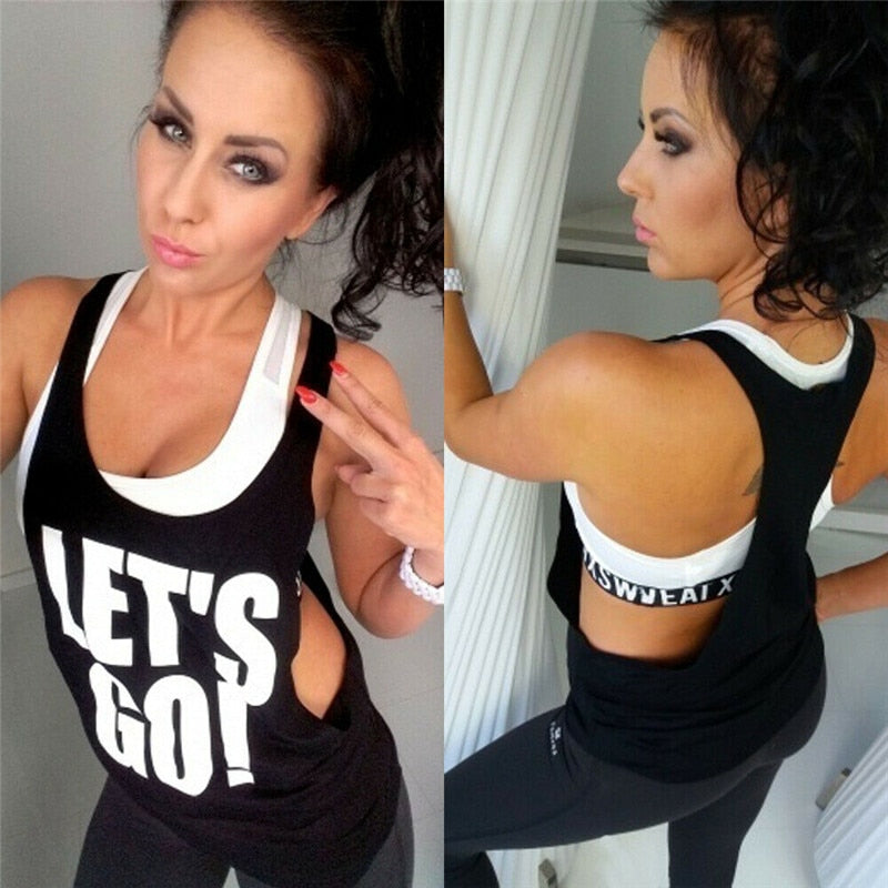 Ladies Sport Top Women Wear Tank  -Gym Crossfit Dance Top Letter Tank Tops Loose Letter Summer Gym Tee