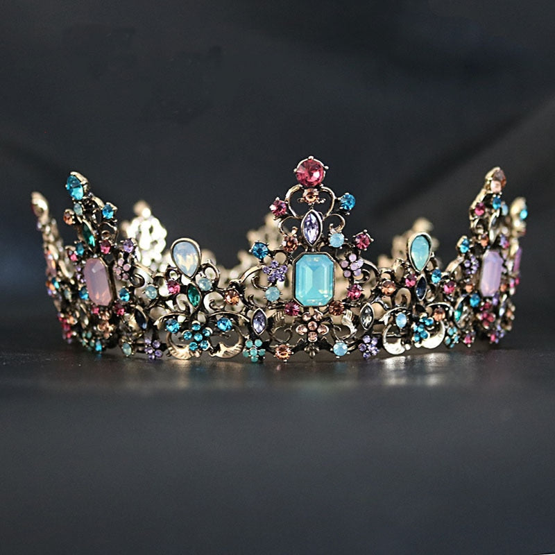 Baroque Royal Queen Crown Colorful Jelly Crystal Rhinestone Stone Wedding Tiara for Women Costume Bridal Hair Accessories