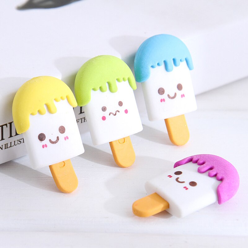 2 Pcs 3d Kawaii Popsicle Food  Eraser Cute Stationery Pencil Eraser School Office Correction Supplies Erasers