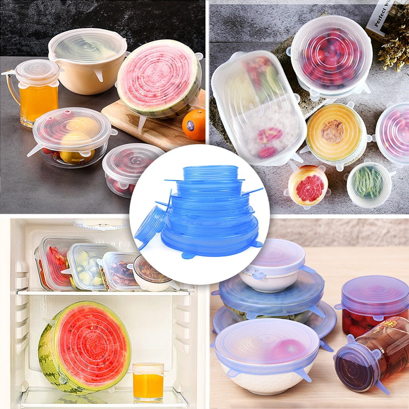 6pcs Silicone Stretch Lids Reusable Airtight Food Wrap Covers Keeping Fresh Cover Kitchen Accessories