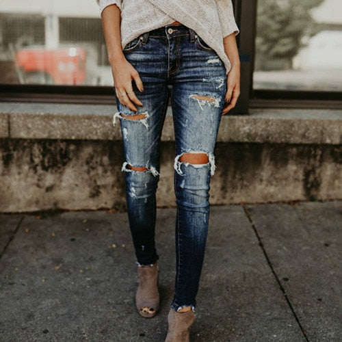 Boyfriend style Ripped Jeans Women Pants Cool Denim Vintage skinny push up jeans High Waist Casual ladies jeans Slim mom jeans