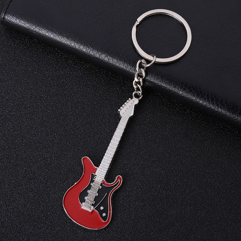 Men Womens Guitar Keychains pink blue red black Key Chain Charms for Bag Musician Jewelry Car Keyring Accessories Gift 2022