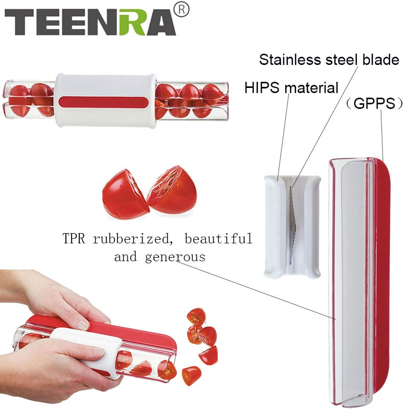 TEENRA Red Tomato Slicer Easy Stainless Steel Tomato Slicer Fruit Vegetable Cutter Kitchen Gadgets