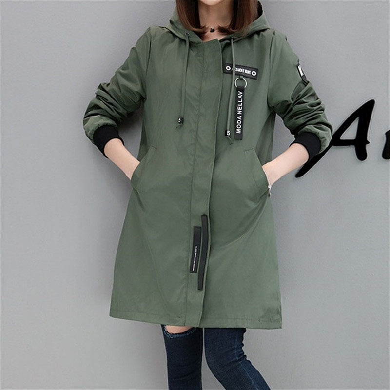 Trench Coat Womens Spring Autumn Medium length Windbreaker Coats / Lady Outerwear