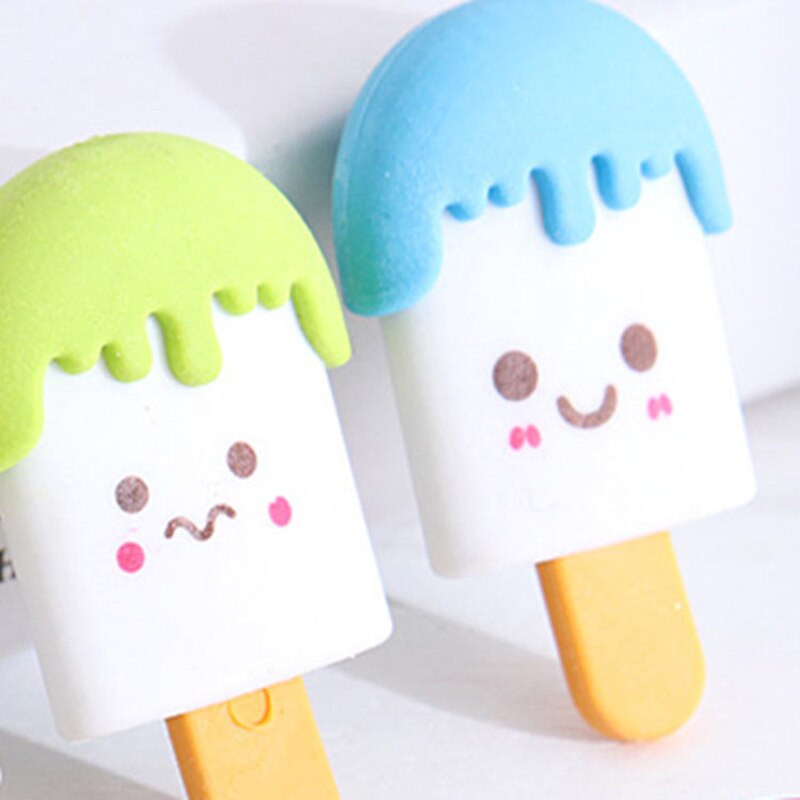 2 Pcs 3d Kawaii Popsicle Food  Eraser Cute Stationery Pencil Eraser School Office Correction Supplies Erasers