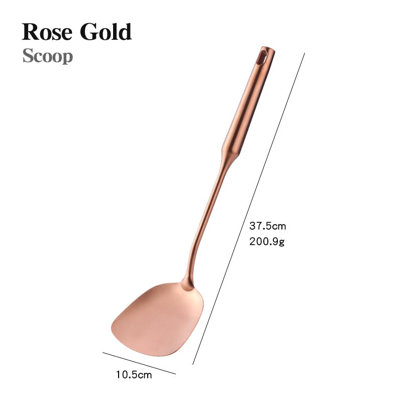 1PCS Cookware Stainless Steel Rose Gold Kitchen Utensils High-grade Kitchen Tool Functional Serving Spoon Soup Ladle Spatula