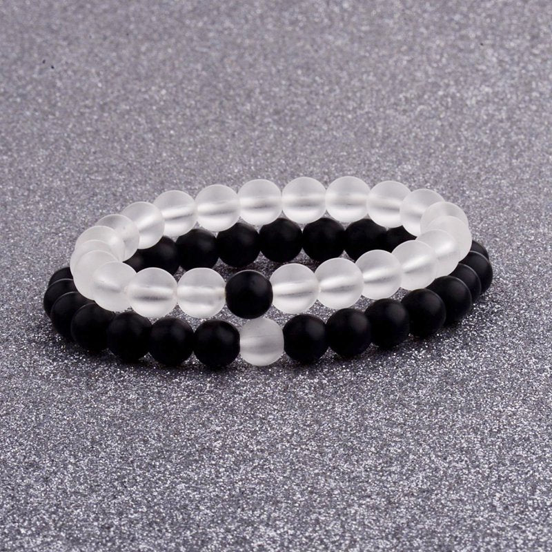 Couples Distance Bracelet Natural Wood Stone White And Black Yin Yang Beaded Bracelets For Men Women Best Friend Valentine's Day