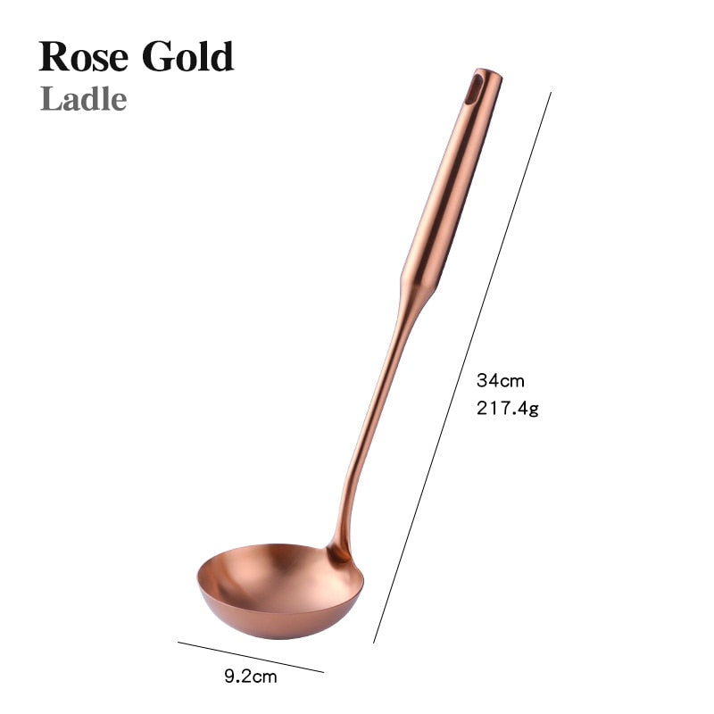 1PCS Cookware Stainless Steel Rose Gold Kitchen Utensils High-grade Kitchen Tool Functional Serving Spoon Soup Ladle Spatula