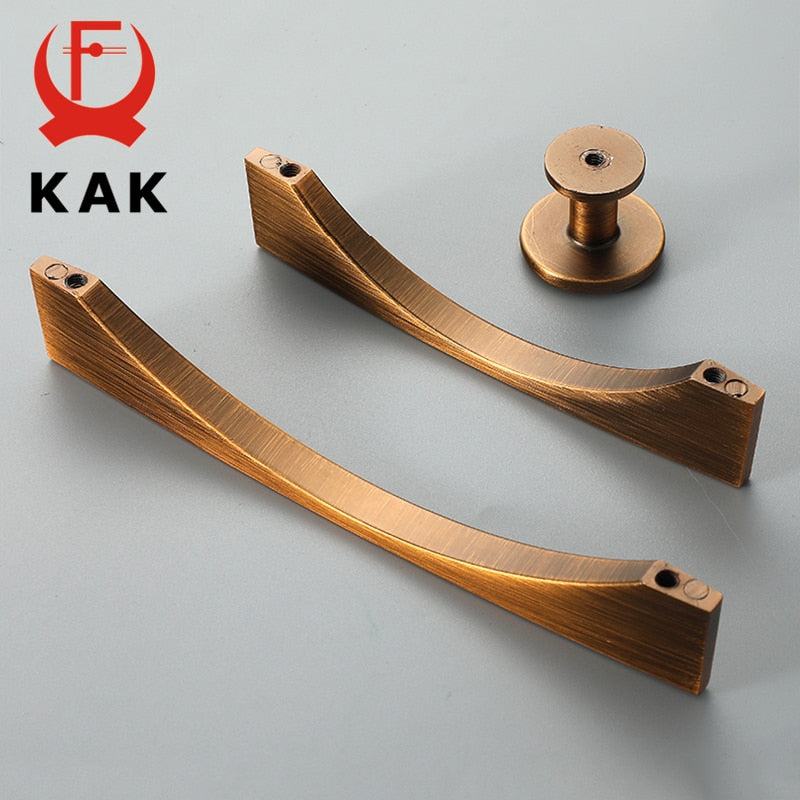 KAK Yellow Bronze Furniture Handle Vintage European Style Bronze Kitchen Cabinet Handles Drawer Knobs Door Pulls Hardware