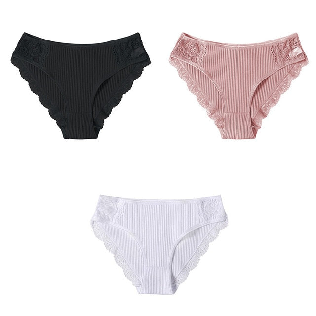 3PCS/Set Cotton Underwear Women's Panties Comfort Underpants  Floral Lace Briefs For Woman Sexy Low-Rise Pantys Intimates M L XL