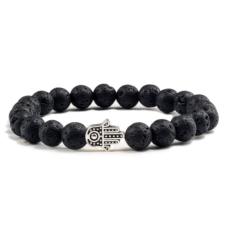 Bracelets en pierre volcanique naturelle pour hommes et femmes, breloques, perles de lave noire mates, bijoux de prière de Yoga, cadeau mignon
Volcanic stone bracelet