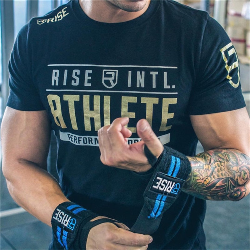 Mens Short sleeve Cotton T-shirt Summer Casual Fashion Slim Print t shirt Crossfit Gyms Fitness Workout Tee Tops Brand clothing