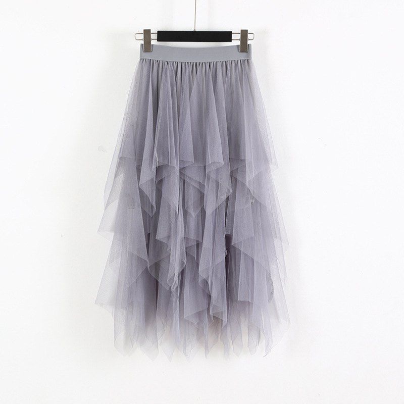 Party Skirt Elastic High Waist Long Tulle Skirt Women Irregular Hem Mesh Tutu Skirt Ladies