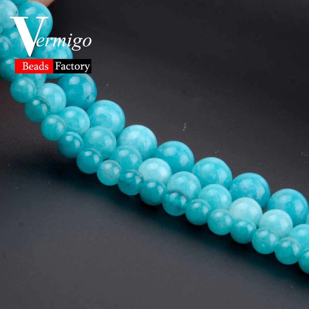 Natural Stone Beads Amazonite Round Loose Beads For Needlework Jewelry Making 6 8 10mm Diy Bracelet Necklace Accessories 15"