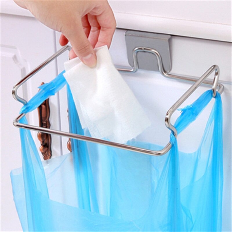 Holder Door Hook Garbage Bags Hanger Cupboard Stand Support Storage Rack Kitchen Accessories Stainless Steel Kitchen Trash Bag