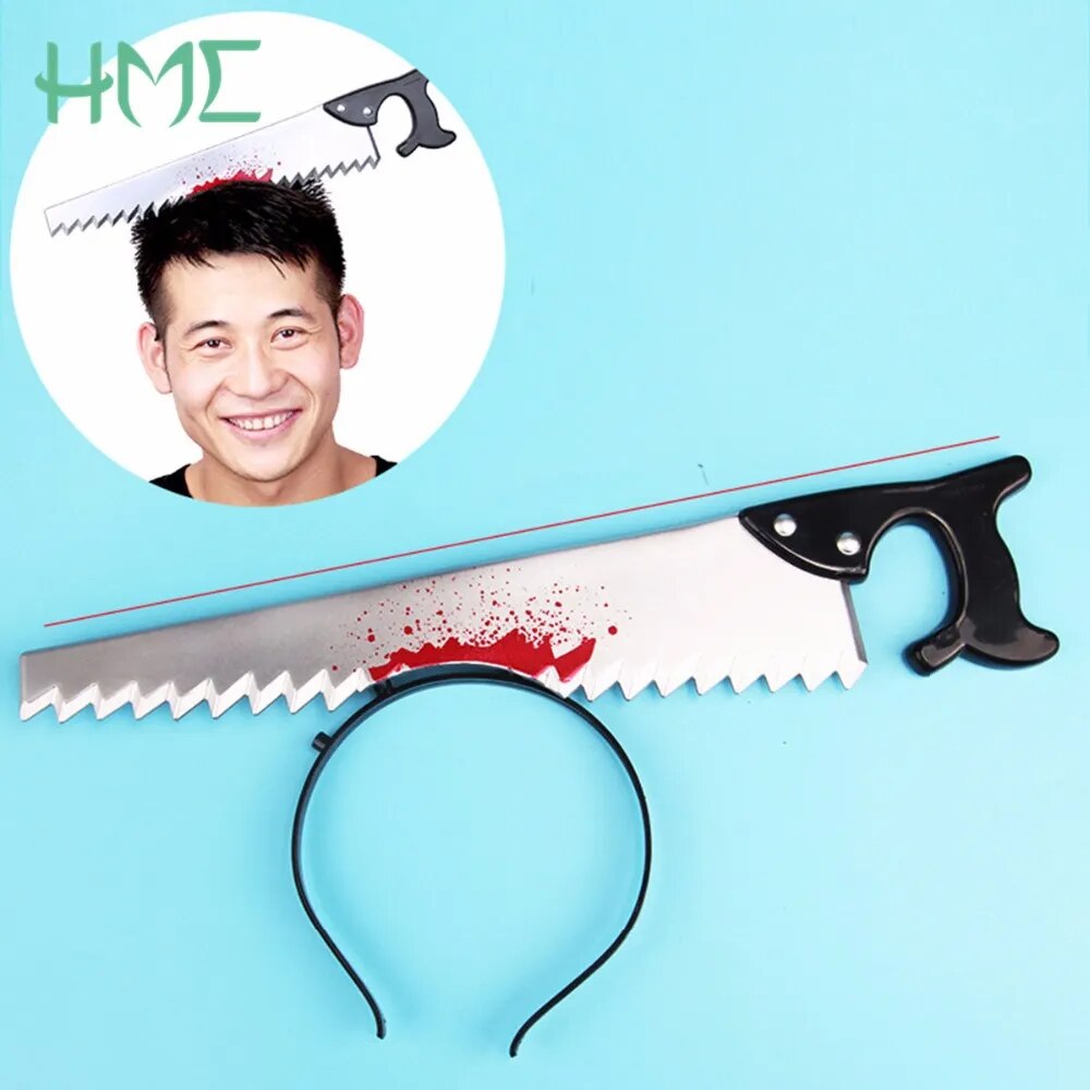 Funny Scary Toys Halloween Perform Props Axe Saw Nail Knife Headwear Fake Blood Scene Halloween  Props