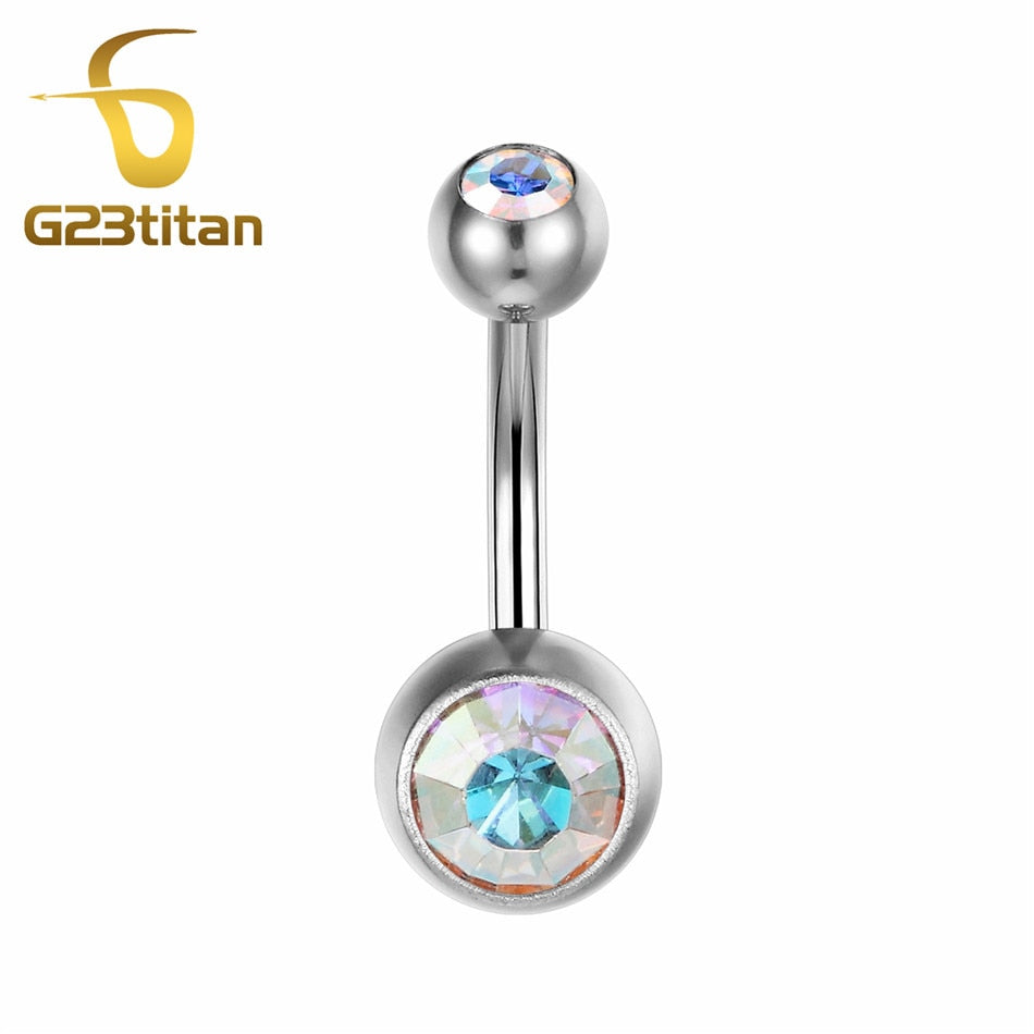 15 Colors Medical Titanium Zirconia Navel Piercing Barbell Surgical Steel Belly Button Rings