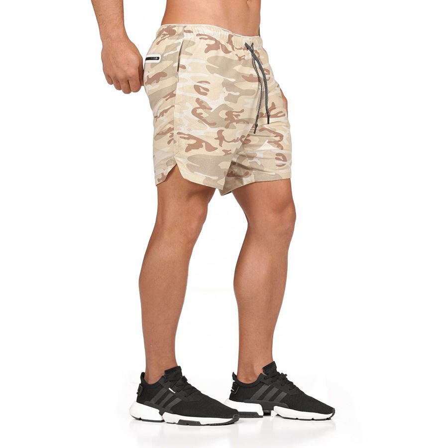 Mens 2 in 1 Camouflage Shorts Gym Fitness Workout Quick-dry Short Pants Male Summer Casual Loose Beach Shorts Crossfit Bottoms