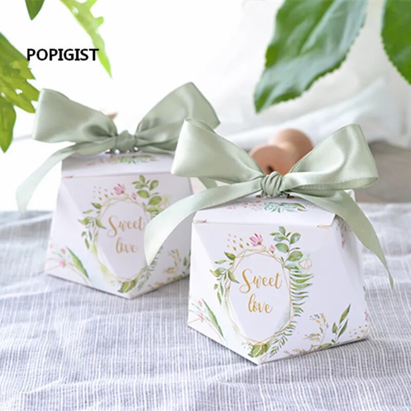 European diamond shape Green forest style Candy Boxes Wedding Favors Bomboniere paper thanks Gift Box Party Chocolate box 50pcs