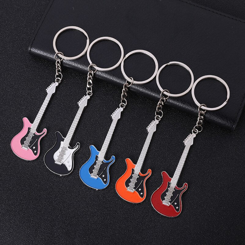 Men Womens Guitar Keychains pink blue red black Key Chain Charms for Bag Musician Jewelry Car Keyring Accessories Gift 2022