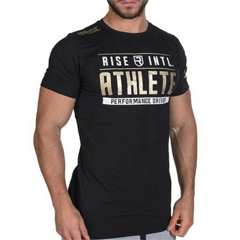 Mens Short sleeve Cotton T-shirt Summer Casual Fashion Slim Print t shirt Crossfit Gyms Fitness Workout Tee Tops Brand clothing