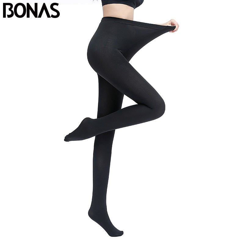 BONAS Women Winter Warm Tights High Elastic Velvet Winter Pantyhose Sexy Keep Warm Legins Female Double Crotch Tights