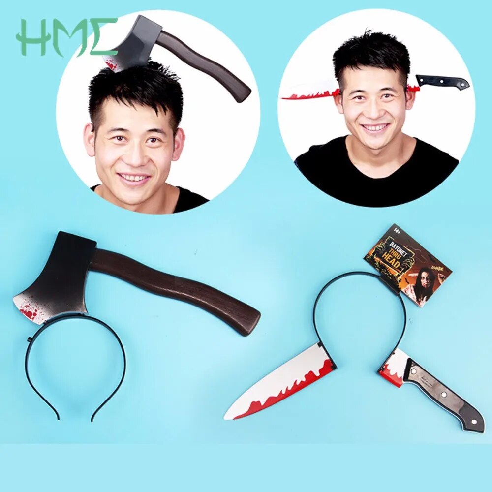 Funny Scary Toys Halloween Perform Props Axe Saw Nail Knife Headwear Fake Blood Scene Halloween  Props