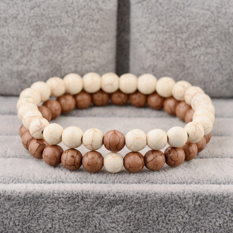 Couples Distance Bracelet Natural Wood Stone White And Black Yin Yang Beaded Bracelets For Men Women Best Friend Valentine's Day