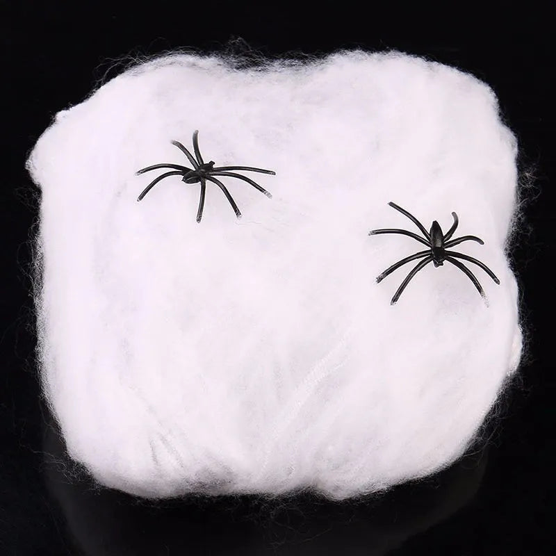 Artificial Spider Web Halloween Decoration Scary Party Scene Props White Stretchy Cobweb Spider Web Horror For Bar Haunted House