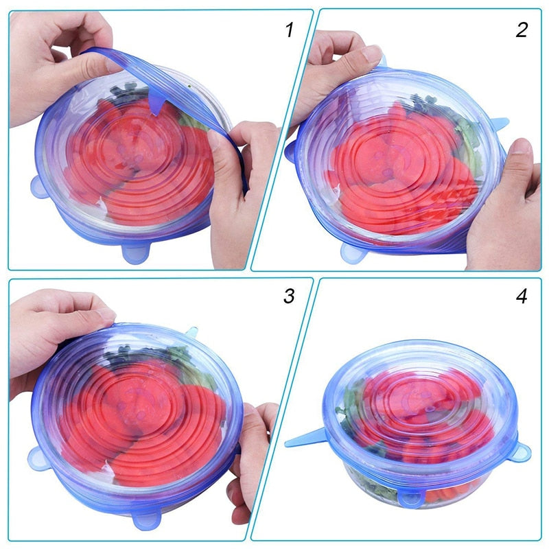 6pcs Silicone Stretch Lids Reusable Airtight Food Wrap Covers Keeping Fresh Cover Kitchen Accessories