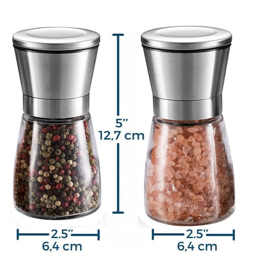 Salt Pepper Grinder Herb Mills pepper Muller Adjustable Coarseness Stainless Steel Glass Spices Shaker Kitchen Shredder Chopper